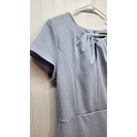 Banana Republic Light Blue Cap Sleeve Sheath Dress With Pleated Neckline Size 8 - Picture 2 of 12